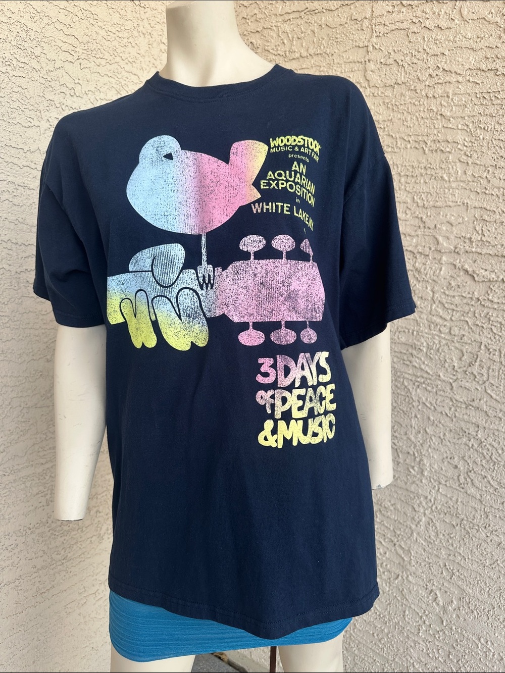 Woodstock Music & Arts Festival Graphic Tee - Navy with Pastel Print